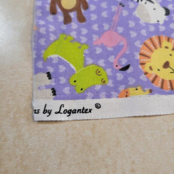 Cotton Fabric Jungle Animals Elephants Lion Monkeys 18x43" Logantex Print Purple - Picture 3 of 8